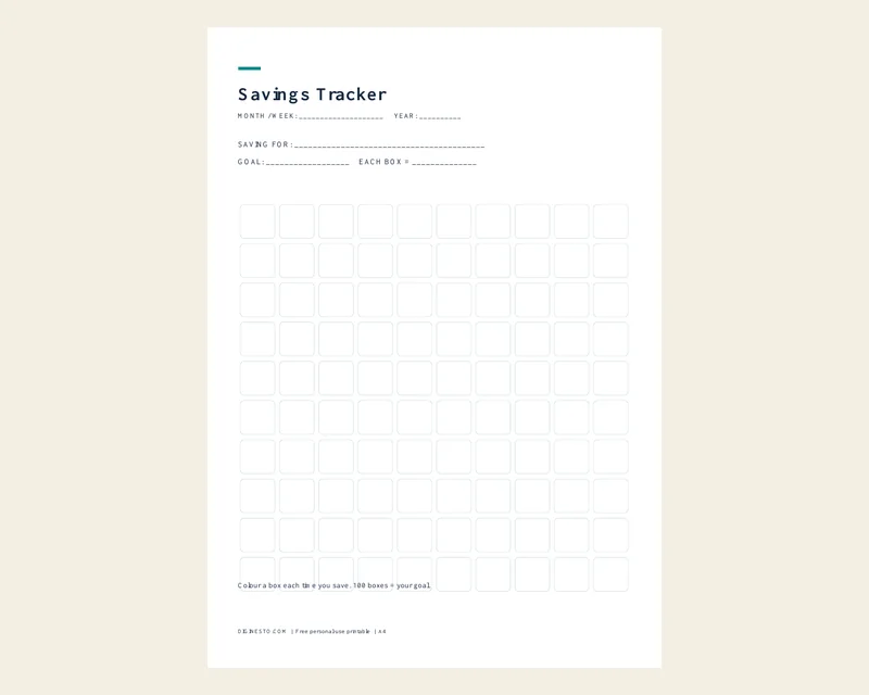 Savings Tracker Printable preview