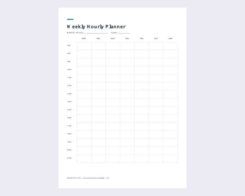 Weekly Hourly Planner Printable preview